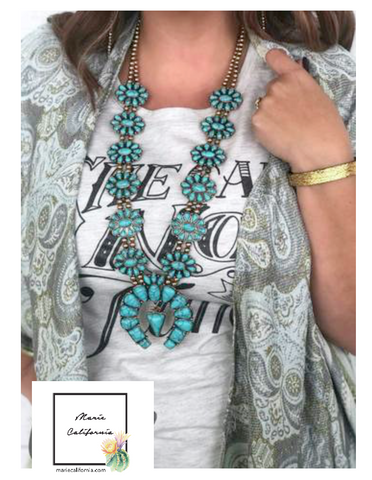 Turquoise and Gold Squash Blossom Necklace – Marie California